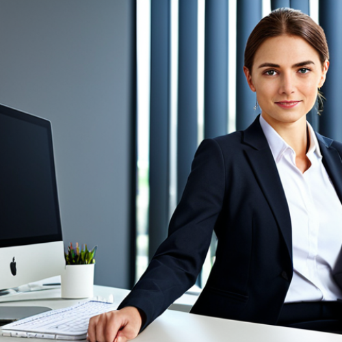 Home 10 Professional Businesswoman**
"A professional businesswoman in a modest business suit, sitting at a desk in a modern office, fully clothed, appropriate attire, safe for work, perfect anatomy, natural proportions, professional photography, high quality."
**