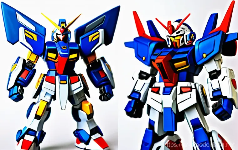 SD 건담 조립 키트 종류 - Here are three detailed image prompts for SD Gundam models, adhering to your guidelines:
