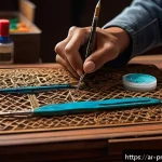 Home 23 프라모델 대회 참가 후기 - A highly detailed close-up of a skilled modeler’s workspace featuring specialized fine brushes of va...